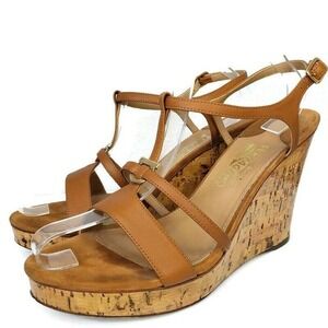 Salvatore Ferragamo Platform Cork Wedges Brown Leather Sandals  Italy